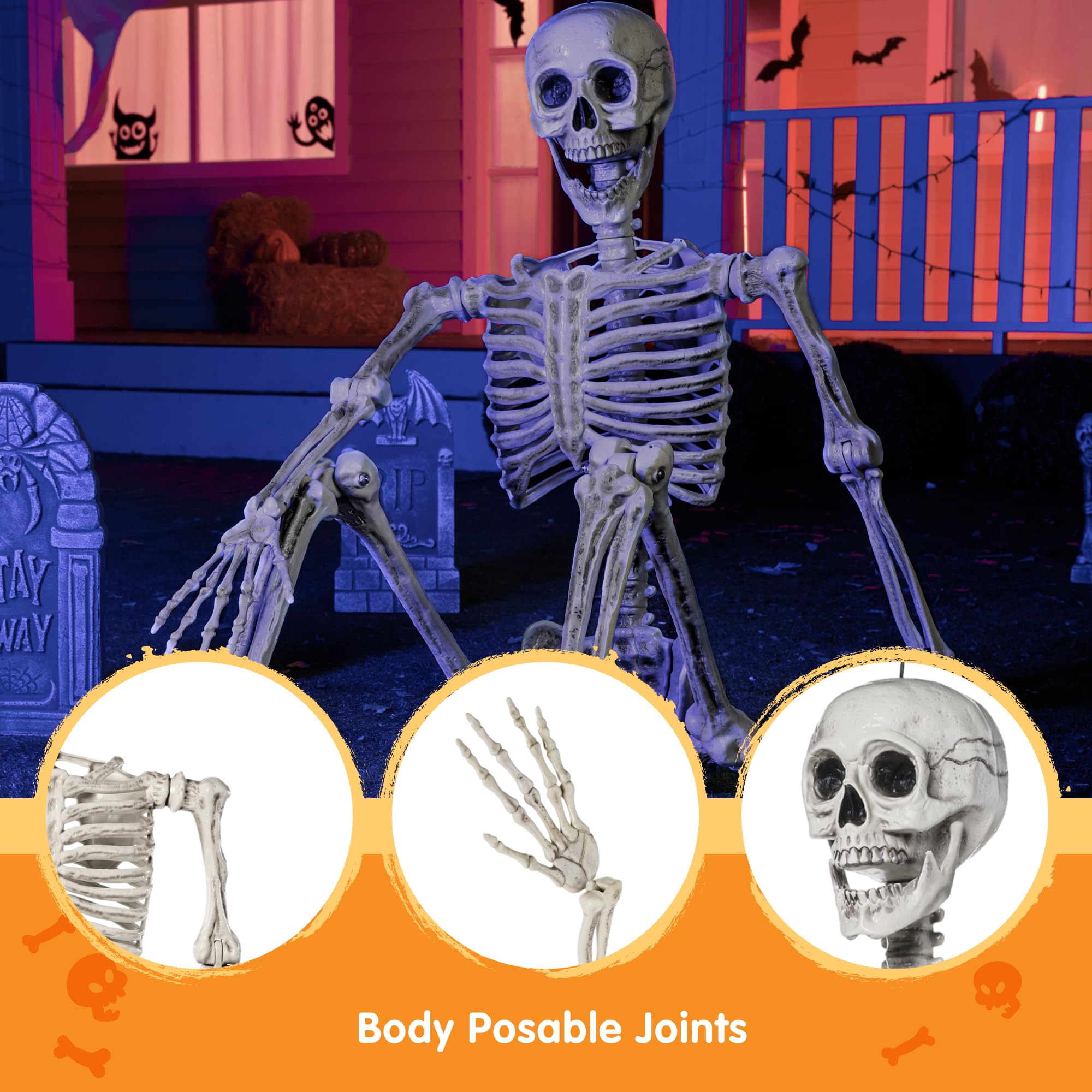 JOYIN Halloween możliwy szkielet na całe ciało, realistyczne kości z ruchomymi przegubami, na Halloween, do dekoracji wewnątrz i na zewnątrz (białe)