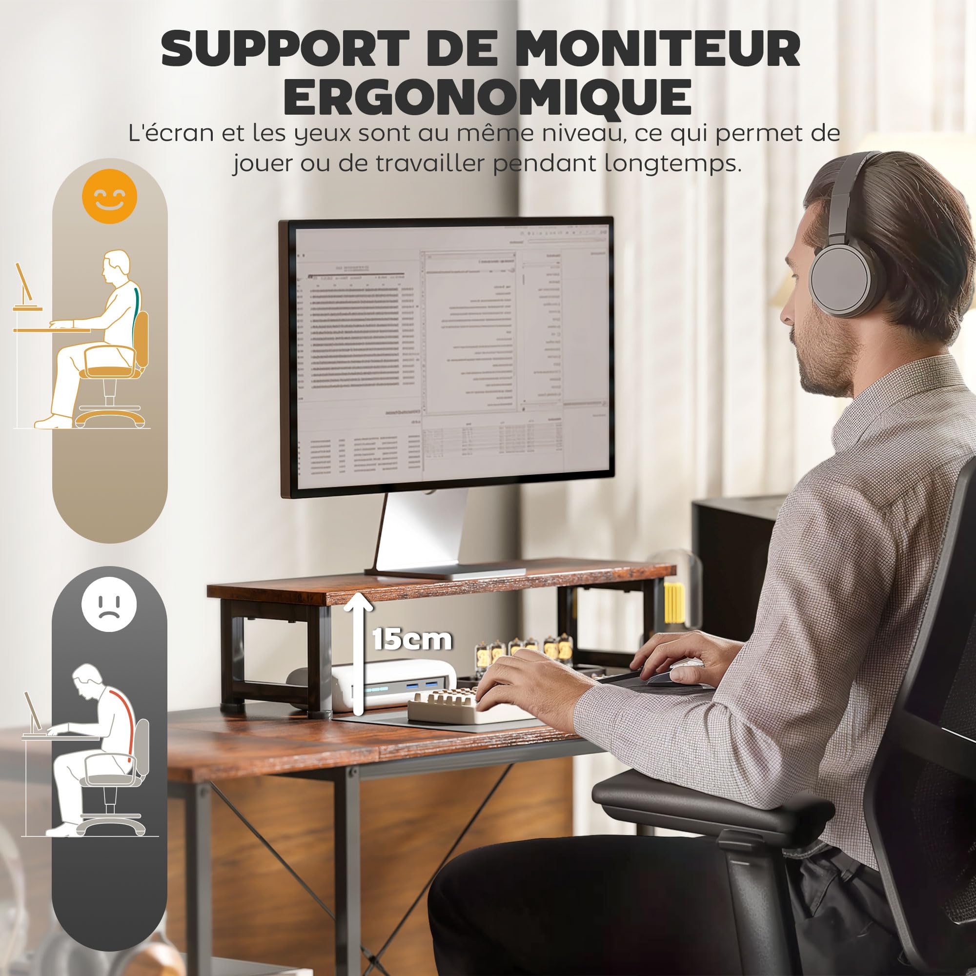 HOMCOM Bureau d'angle Réversible Étagère Réglable 168-240 cm Brun Rustique