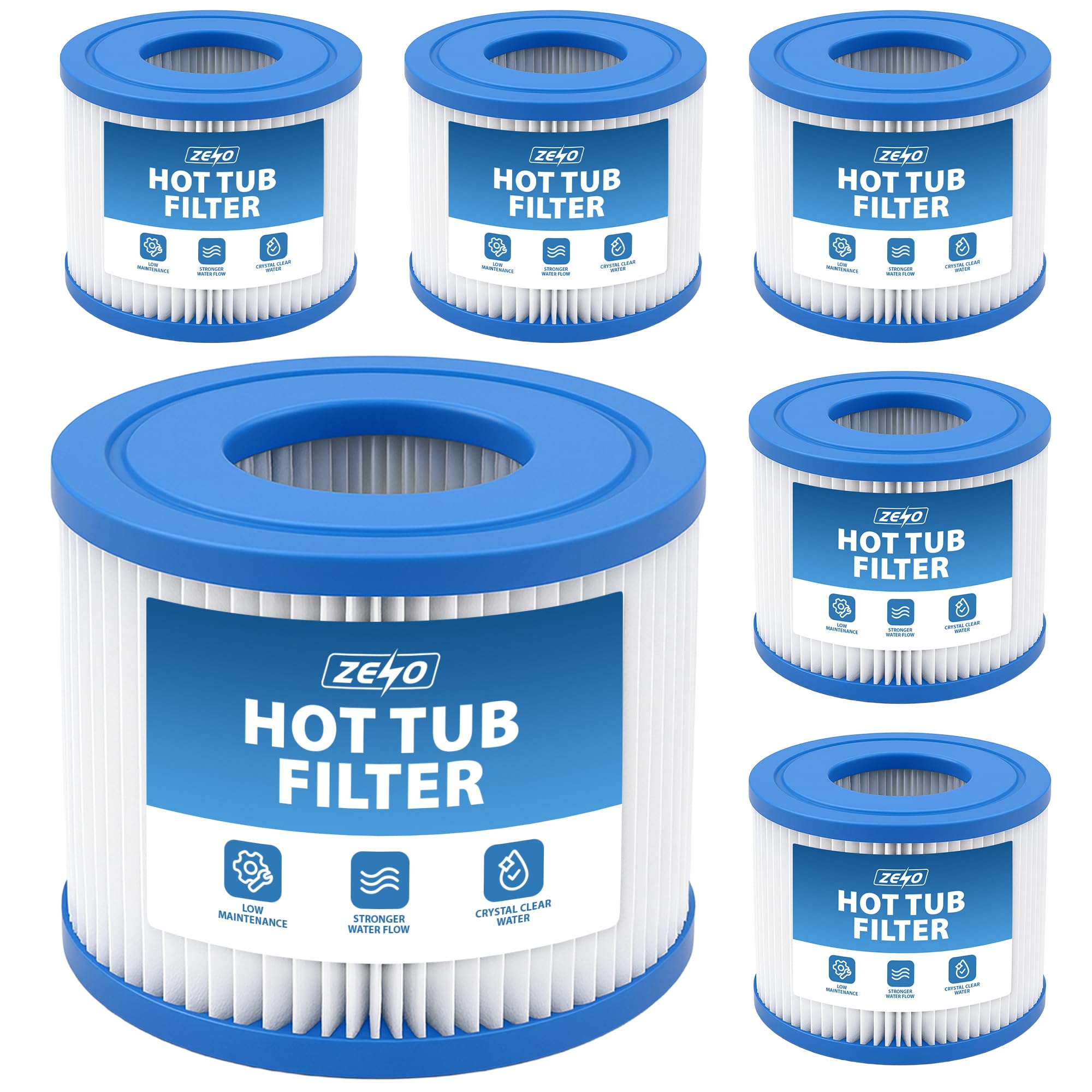 ZENO Hot Tub Filter 6 Pack | Spa Filters for Hot Tub | Replacement Filters for Lazy Spa | Water Filter Cartridges Compatible For Lay-Z-Spa, SaluSpa 90352E, Intex Type VI, Bestway
