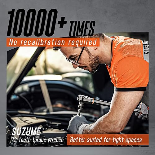 Miniatura 4 de SUZUME Llave dinamométrica de 12 unidad (10-170 pies libras14-231 N.m) Llave dinamométrica de alta precisión, 72 dientes de doble dirección,