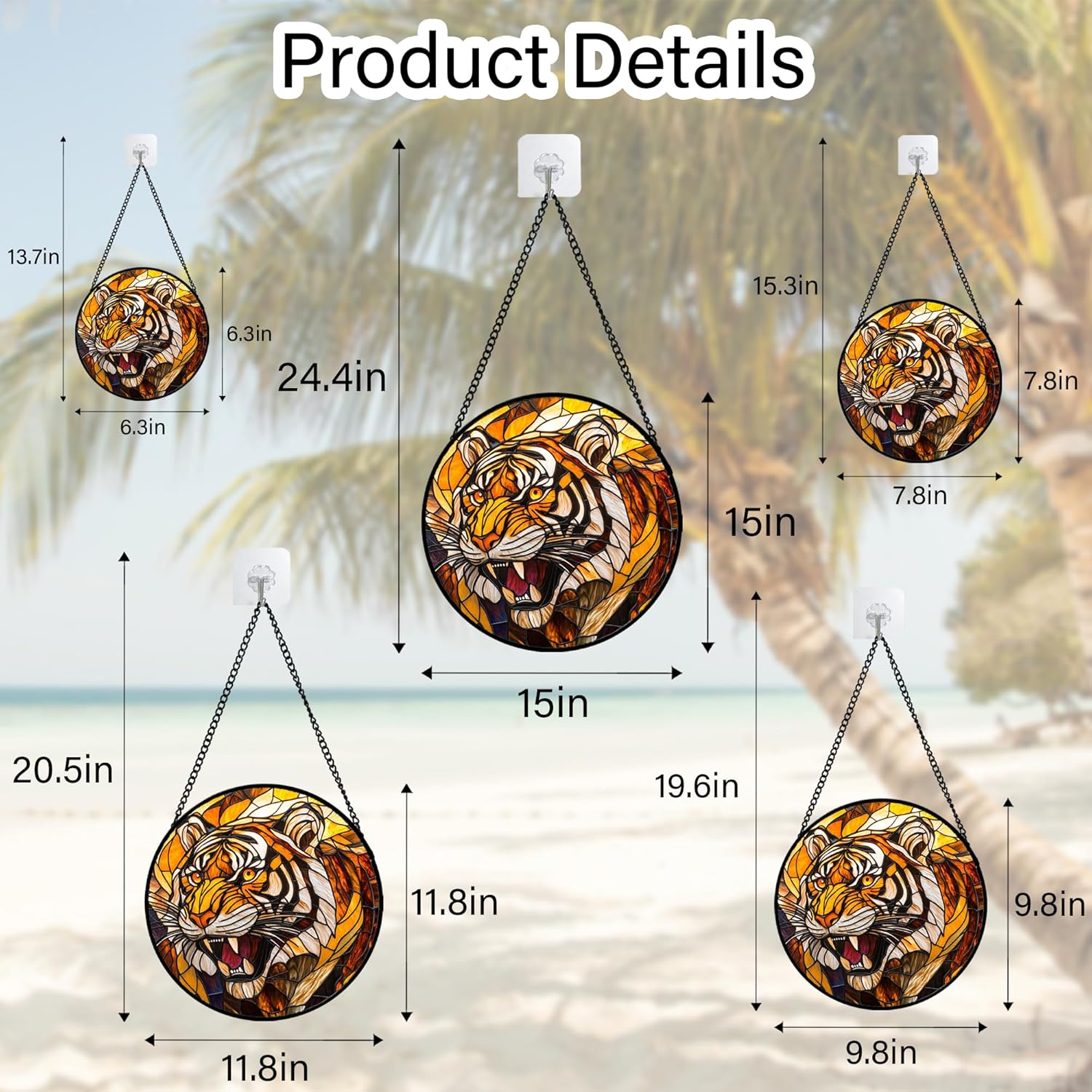 Stained Glass Window Hanging - Roaring Fierce Tiger Suncatcher for Doors Window Home Orange Sun Catchers Decor Christmas Mother's Day Birthday Gifts for Teacher Women Men Mom Nana 15 in