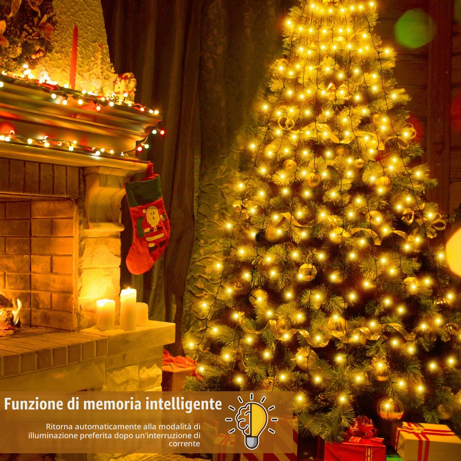 Luci Albero Natale Esterno Cascata, 2Mx16 Fili 420LEDs Luci Albero Natale, 8 Modalità Luci di Natale per Albero con Anello, IP44 Impermeabile per Interni Esterni Giardino (Caldo-Star)