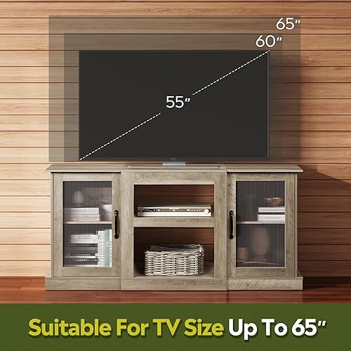 Miniatura 4 de WLIVE Soporte de TV retro para TV de 65 pulgadas, gabinete de consola de TV con almacenamiento, estantes abiertos, centro de entretenimiento para