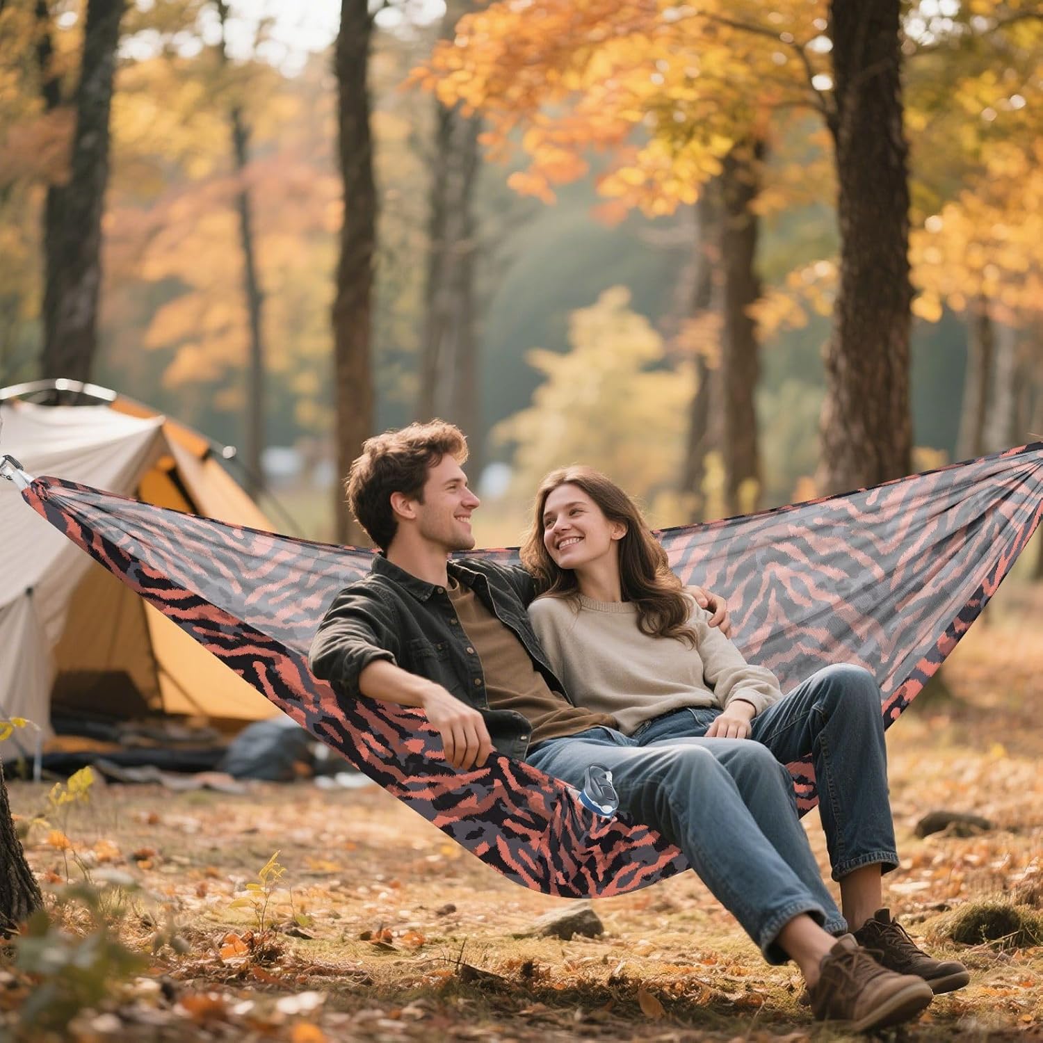 ALAZA Tiger Print Camping Hammocks Single or 2 Person 500 lbs Portable Parachute Travel Hammock w/Tree Straps for Hiking Backpacking Indoor Outdoor