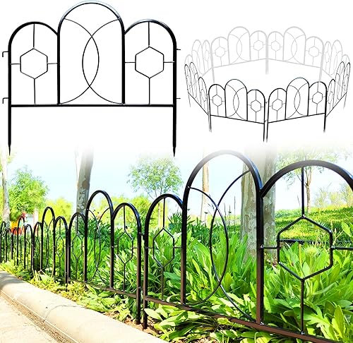 Valla decorativa de jardín de 22.5 pulgadas de alto x 10 pies de largo, panel de valla de metal a prueba de óxido, barrera de animales para borde de
