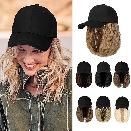 Lansigreen Peluca de gorra de béisbol para mujer, gorra de béisbol con extensiones de cabello, gorra ajustable adjunta de 15 pulgadas, peluca disponible en Yaxa Peru