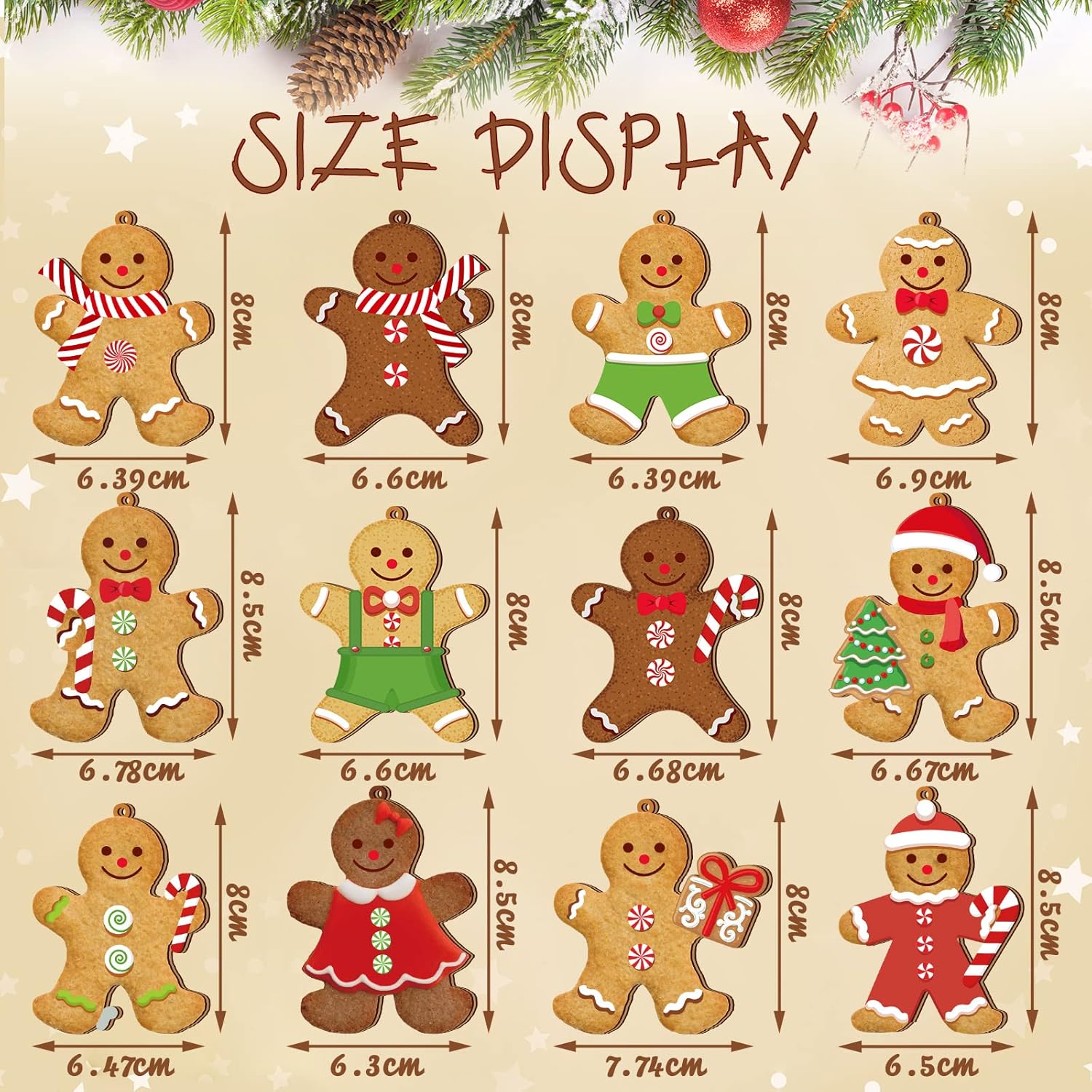 Ferraycle 36 Pcs Gingerbread Christmas Ornaments Christmas Tree Decorations 3 Inch Decorations Wooden Hanging Ornaments for Xmas Tree Home Kitchen Holiday Party Decor(Classic Style,Red)