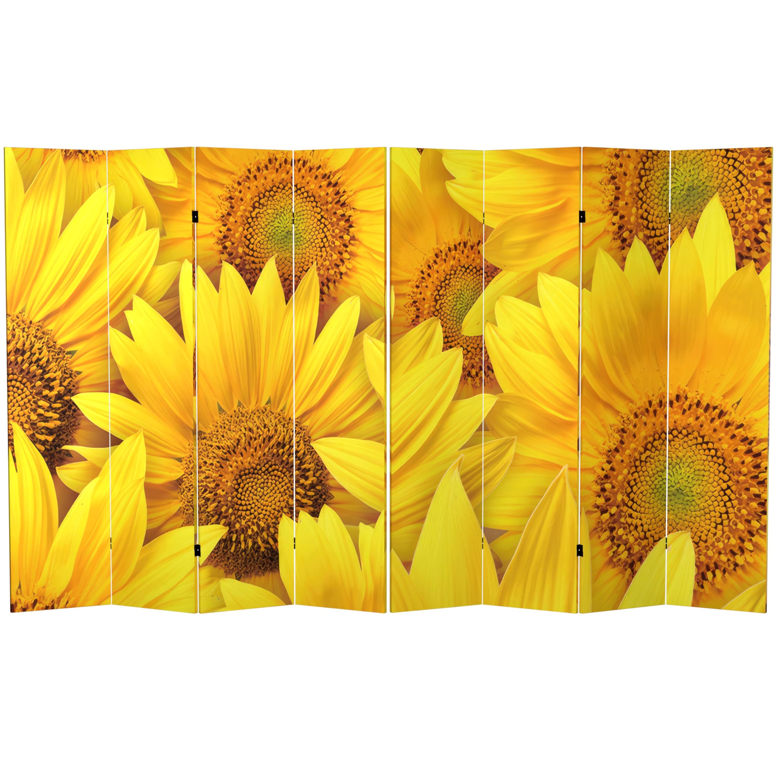 Red Lantern 6 ft. Tall Double Sided Sunflowers Canvas Room Divider 4 Panel Freestanding Folding Privacy Screen Partition and Separator for Modern and