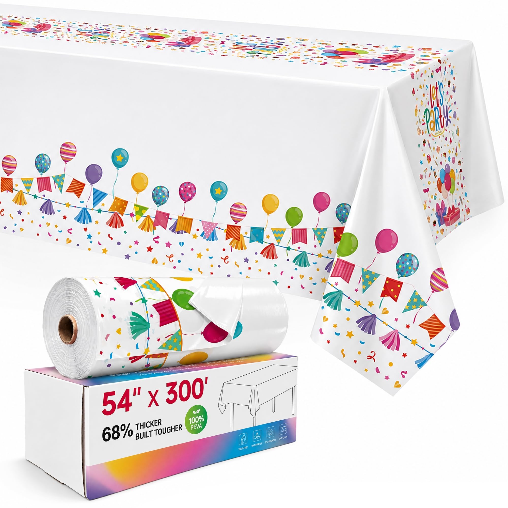 Birthday Party Table Cloth Disposable, 54In X 300Ft Table Cover Roll