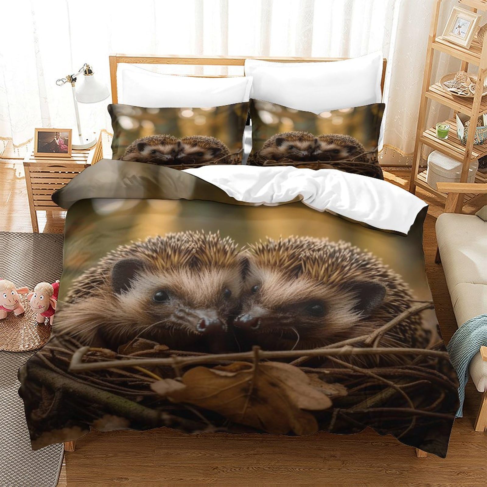 P1S9U7W5Y Nature Inspired 3D Printed Hedgehog Duvet Cover Set 3pcs Microfiber Animal Bedding Set Super king（260x220cm）