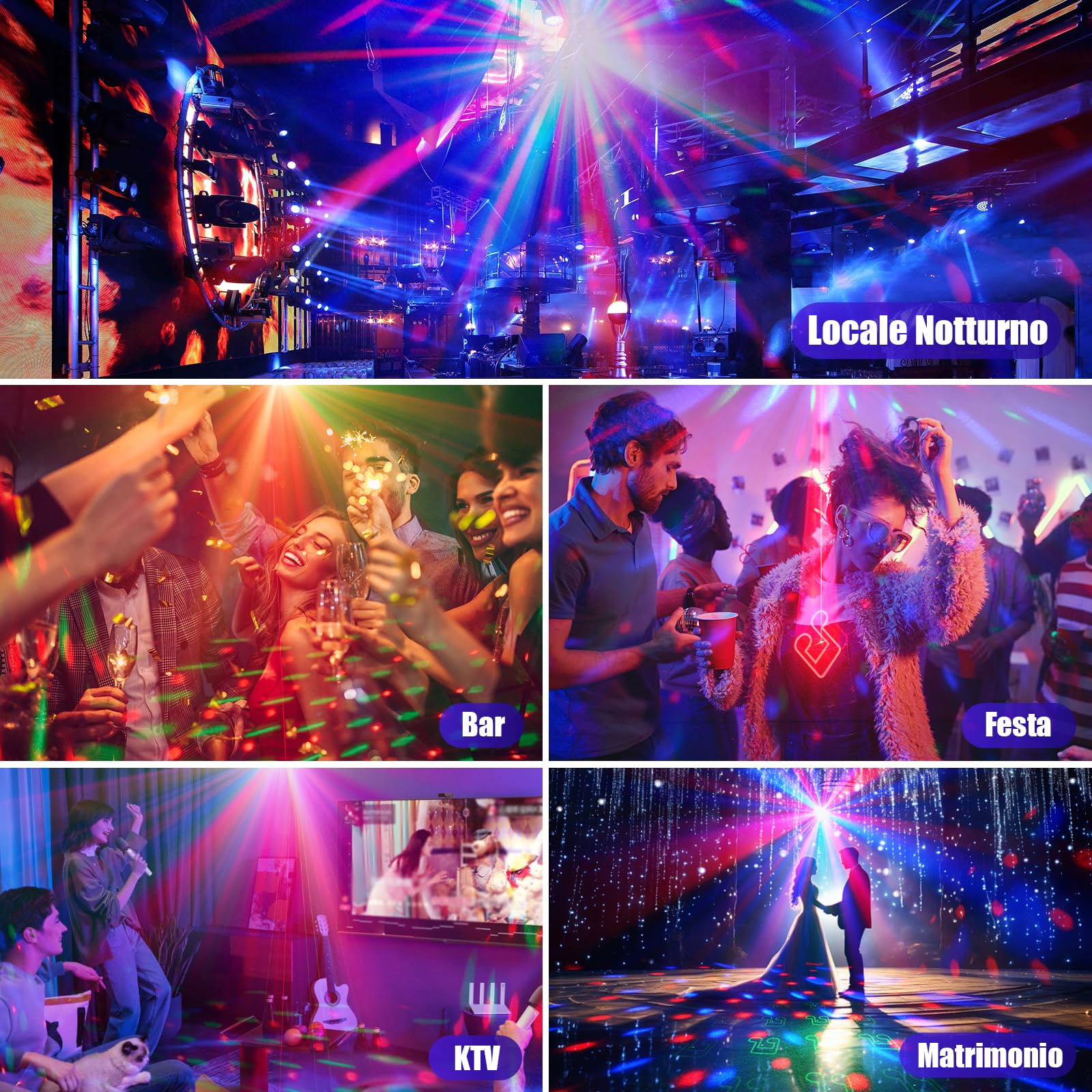 4 in 1 Luci Discoteca, Luci Discoteca a Ritmo di Musica, Luce Stroboscopica LED RGB Luci DJ Discoteca con Telecomando per Feste Domestiche, Discoteche, Halloween, Natale