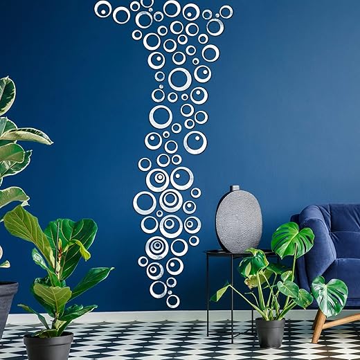 Shappy 72 Pieces Removable Round Mirror Wall Decal Circle Wall Mirror Stickers Silver Acrylic Decals for Living Room Bedroom Home Wedding Office Home Decor, 2.5-13.5 cm