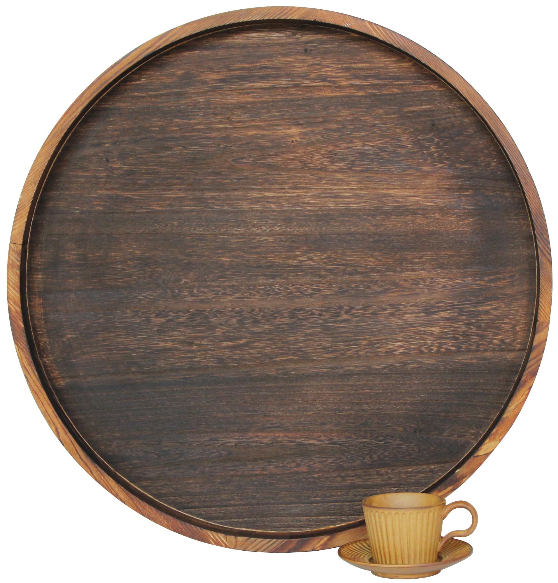 Extra Large Round Ottoman Table Tray Round-24 - Rustic Wooden Serving Tray for Farmhouse Decorative Oversized Coffee Table Trays Living Room Kitchen Counter Breakfast Brown