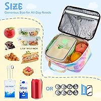 Vista 3 de Lonchera para niños y niñas, bolsa térmica con aislamiento, kit de bolsa de almuerzo reutilizable para viajes escolares (094 teñido anudado)