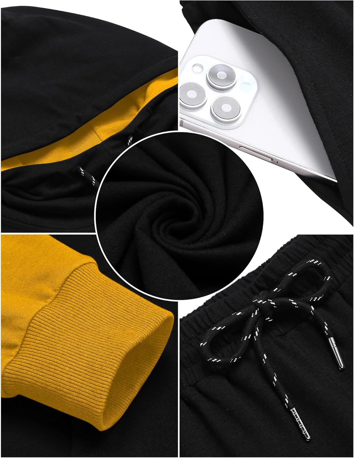 LecGee Men 2 Piece Tracksuit Outfit Contrast Color Patchwork Hoodie Sweatshirt Sweatpants Casual Jogging Sweatsuit Set - Image 5