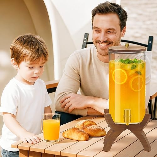 Miniatura 2 de Dispensador de bebidas de vidrio, dispensador de bebidas de 1.5 galones con soporte, dispensador de limonada con grifo de acero inoxidable,