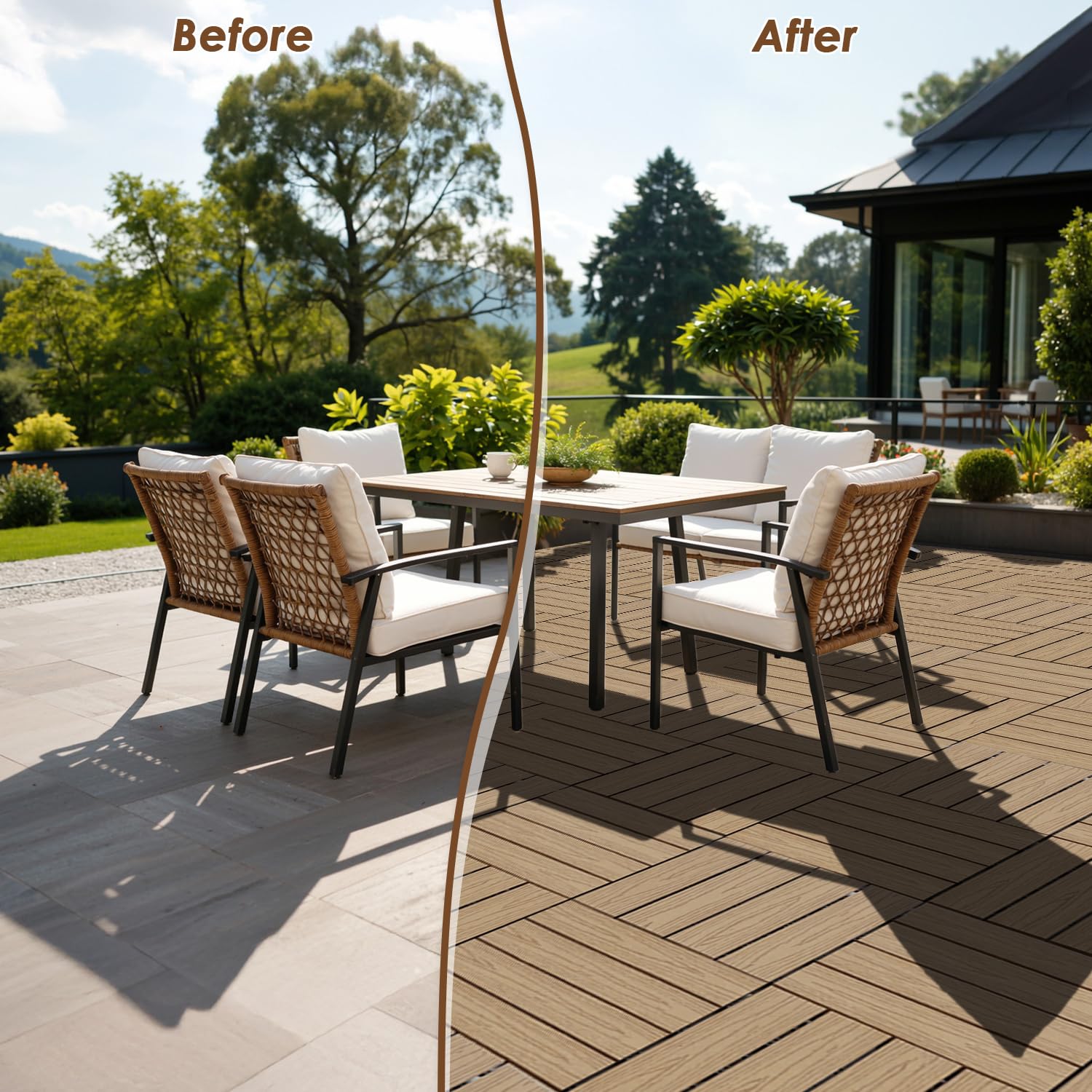 Piastrelle per terrazze in WPC, 30 x 30 cm, 22 pezzi, per balconi da 2 m², resistenti alle intemperie, sistema a clic, impermeabili, per terrazze, esterni, teak