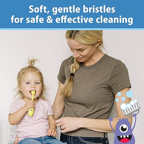 Miniatura 36 de Dr. Brown's ToothScrubber - Juego de cepillos de dientes para niños pequeños, monstruo con pasta de dientes sabor fresa Paquete de 2, juego