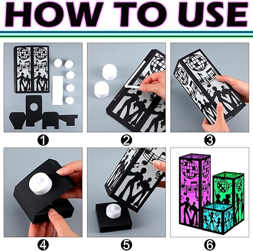 Miniatura 2 de 12 juegos de centros de mesa de discoteca para mesa 3 tamaños 70 bola de disco bailarín cajas de linterna de papel, ideas de mesa para decoración de