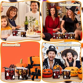 Bokon 2 Pcs 14 oz Halloween Icon Glass Cups Ghost Icon Juice Glass Old Fashioned Hand Blown Drinking Cups Cute Spooky Ghost Drinkware Gift Set for Halloween Party Decoration Friends Lovely Gifts