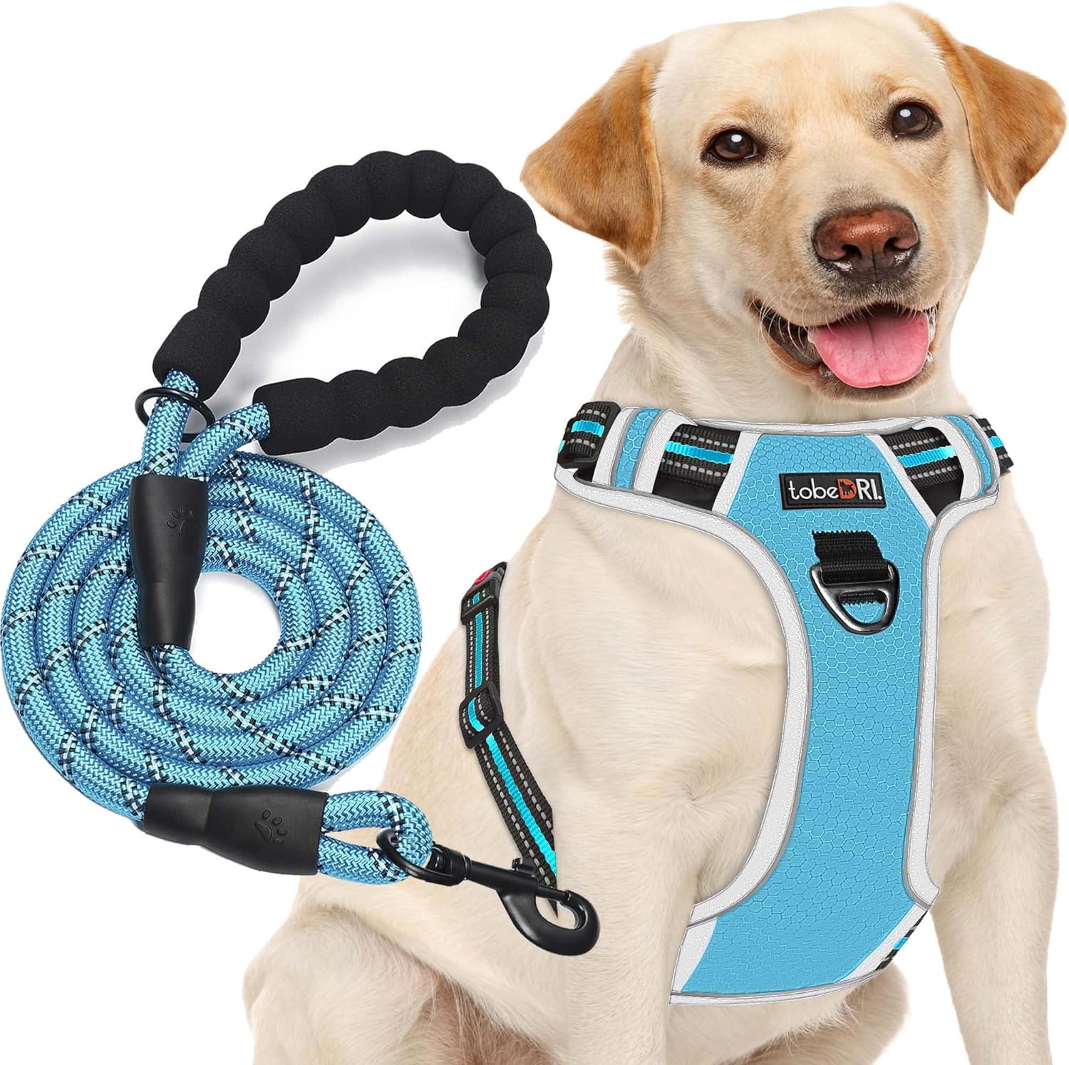 No Pull Dog Harness Adjustable Reflective Oxford Easy Control Medium Large Dog Harness with A Free Heavy Duty 5ft Dog Leash X-Large Blue/Grey Harness+Leash