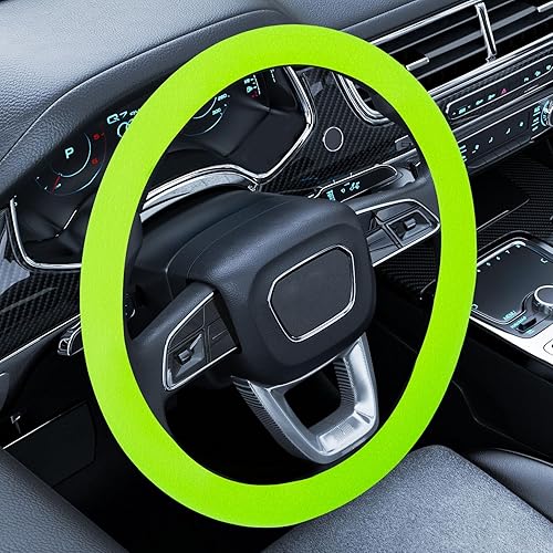 Miniatura 8 de Funda para volante, funda universal de silicona para volante de automóvil de 36 a 16.5 in, diseño antideslizante (verde)