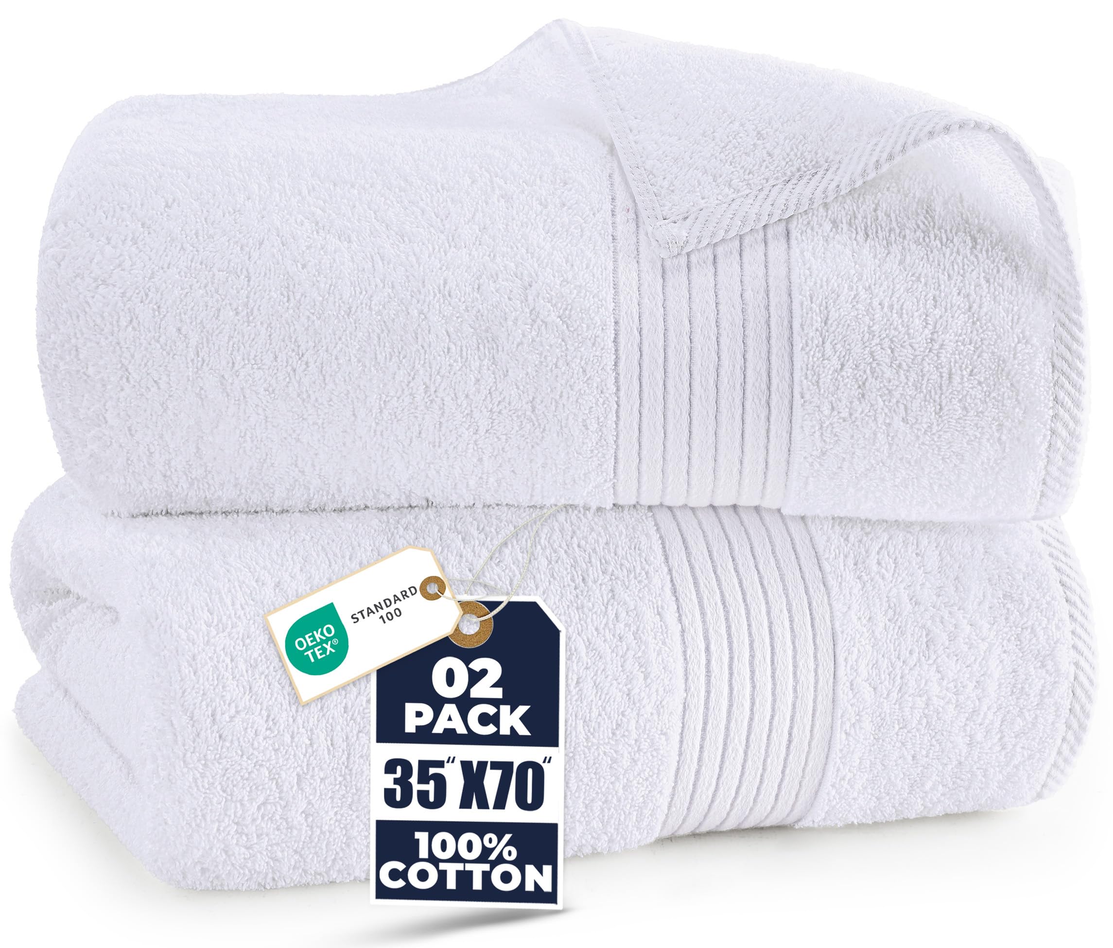 Utopia Towels Extra Large Bath Sheets 2 Pack, 35 by 70 Inches,100% Cotton Highly Absorbent & Quick Dry Bath Towel for Adults, Super Soft Towel, White