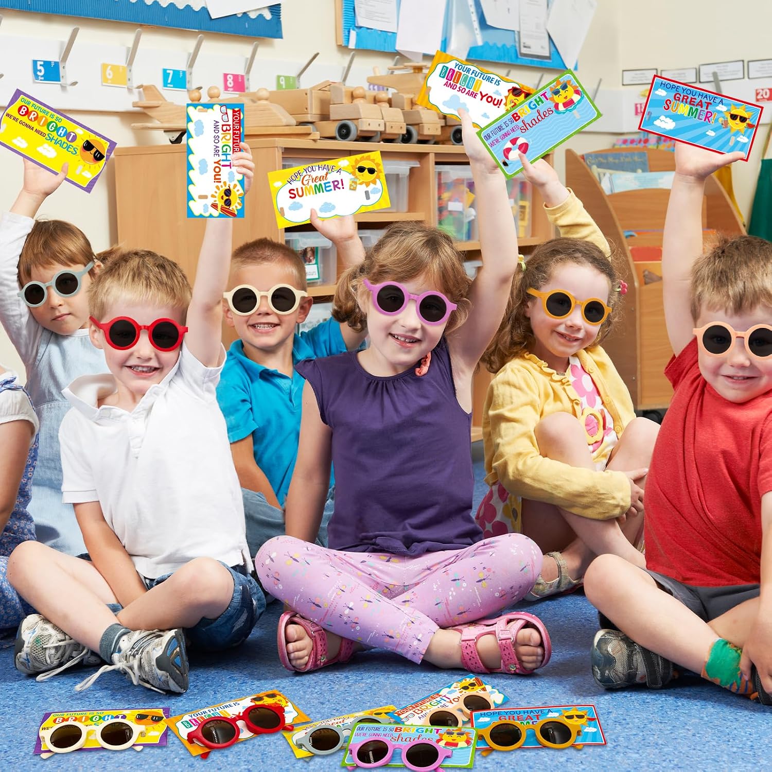 Fancy Land End of Year Gifts 24 Sets Neon Sunglasses with Cards Students for Kids Summer Kindergarten Preschool 2026 Graduation Party Supplies Beach Party Favors Last Day of School Class Prizes