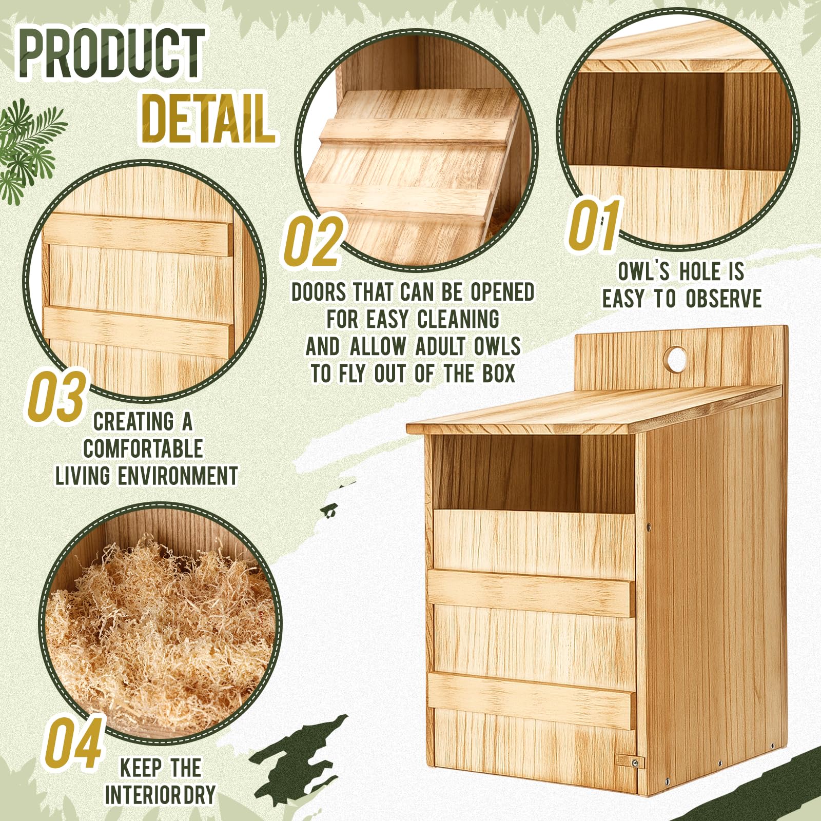 AceOrbit Paquete de 2 cajas anidables grandes para exteriores de 15.4 x 10.5 x 9 pulgadas, de madera carbonizada, fácil de montar, refugio de Pascua, regalo con cuenco de agua, herramienta de virutas