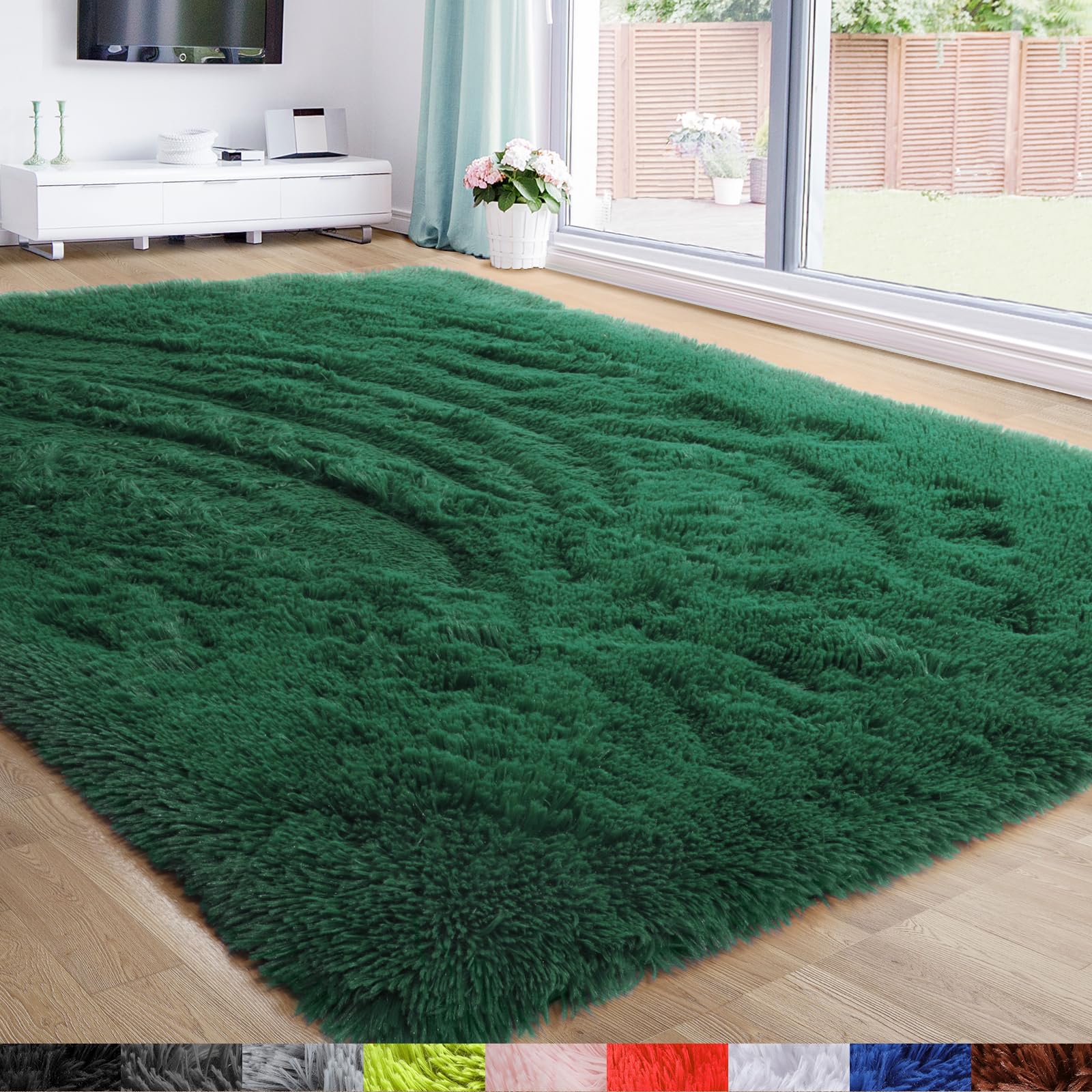 Amdrebio Deep Green Area Rug for Bedroom Aesthetic,Fluffy Rug for ...