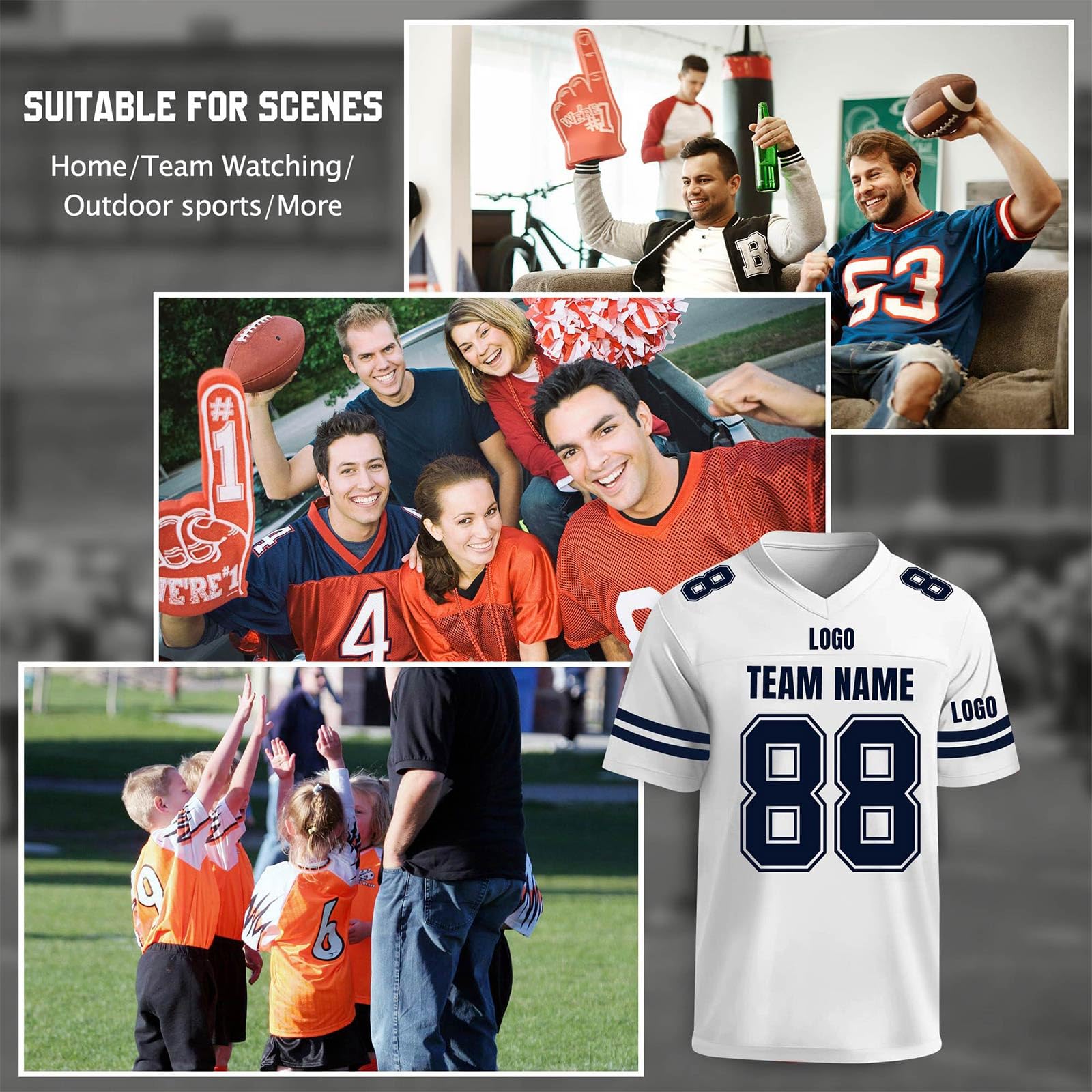 Personalisiert American Football Trikot Herren mit V-Ausschnitt Personalisierte Rugby T Shirts mit Name Nummer Personalisierte Spieltrikots für Kinder Erwachsene XS -3XL
