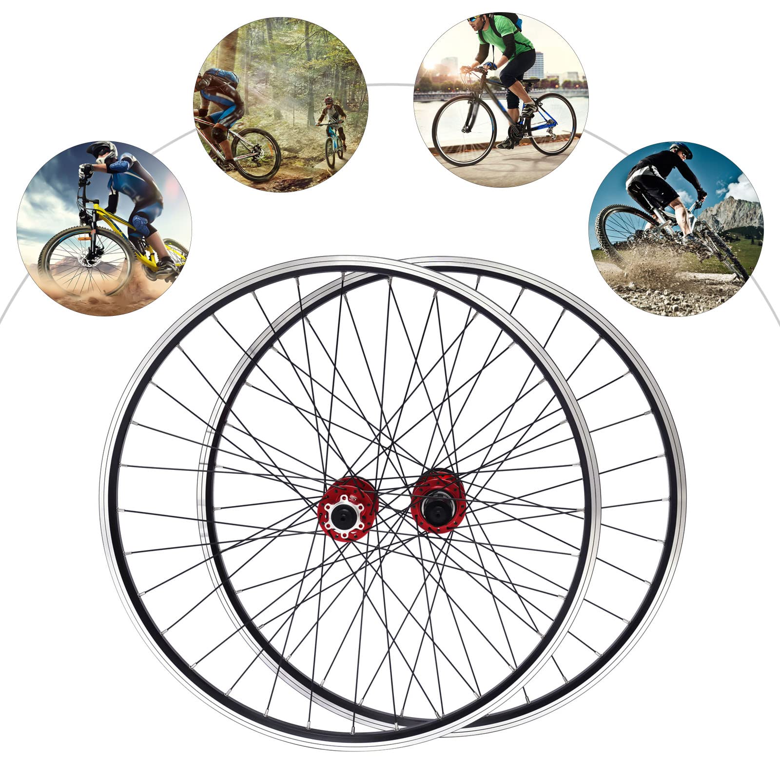 Zestaw kół do roweru górskiego, 29 cali i 27,5", aluminiowa felga, hamulec tarczowy, szybkomocujące, przednie koło, anodowana powierzchnia, nośność 200 kg