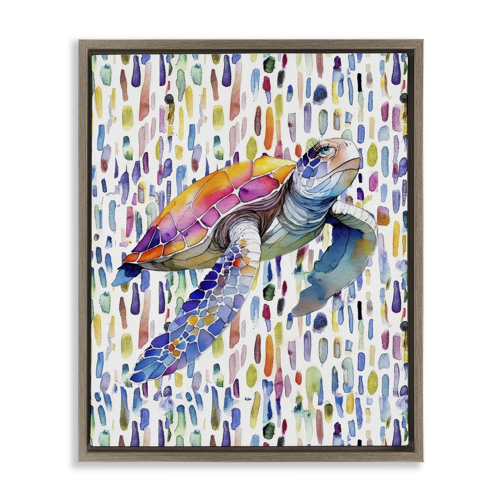 Stupell Industries Vibrant Turtle Watercolor Dots 'Turtle On Colorful Dots', Floating Frame Canvas Art, Brown, 25 X 31 Inches, Easy To Hang And Sturdy, Made In Usa, By Shelly Craig