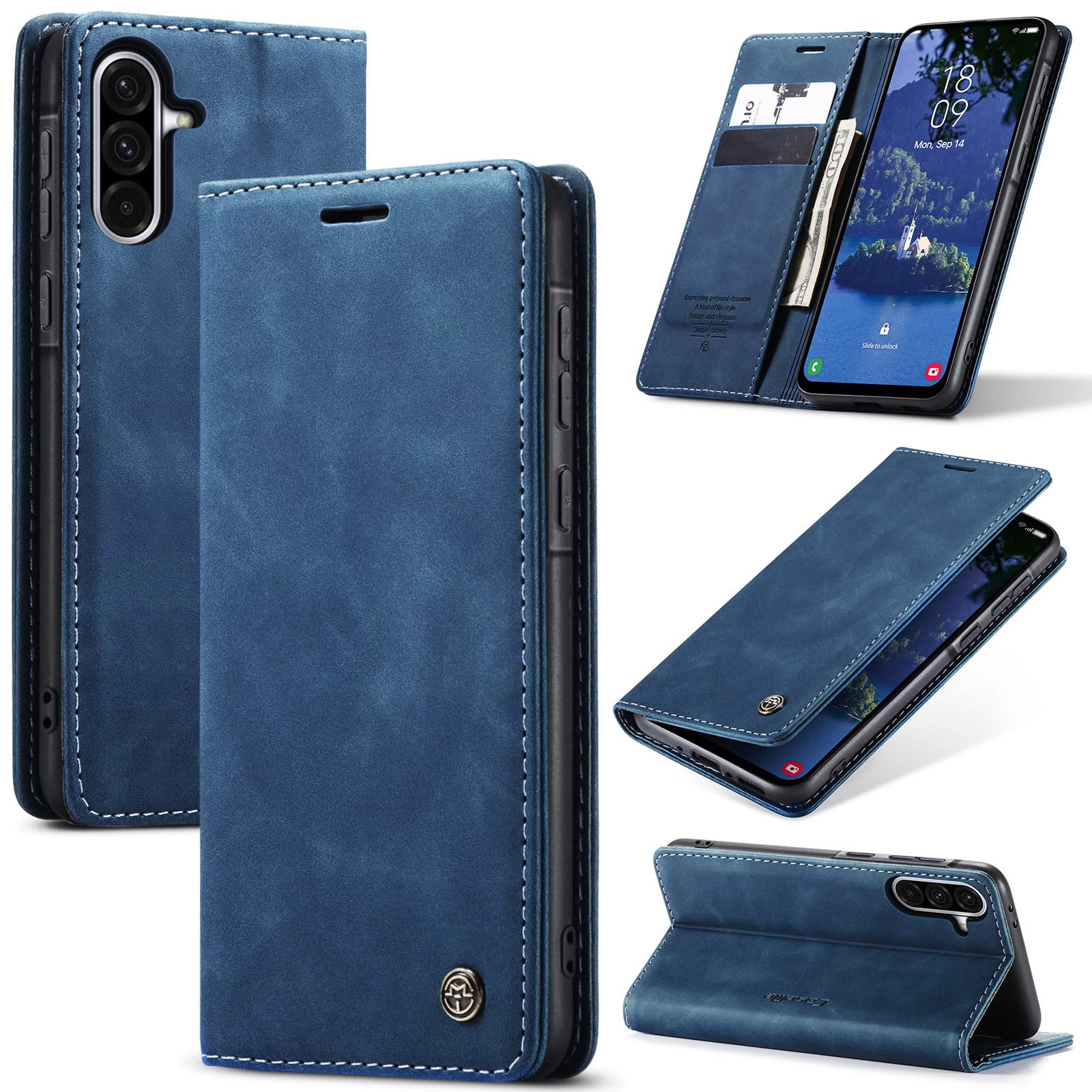 Azororo Cover per Samsung Galaxy S24 5G, Premium PU Pelle Custodia, Magnetica Carta Fessura Portafoglio Case, Flip Cavalletto Custodia per Samsung Galaxy S24- Blu