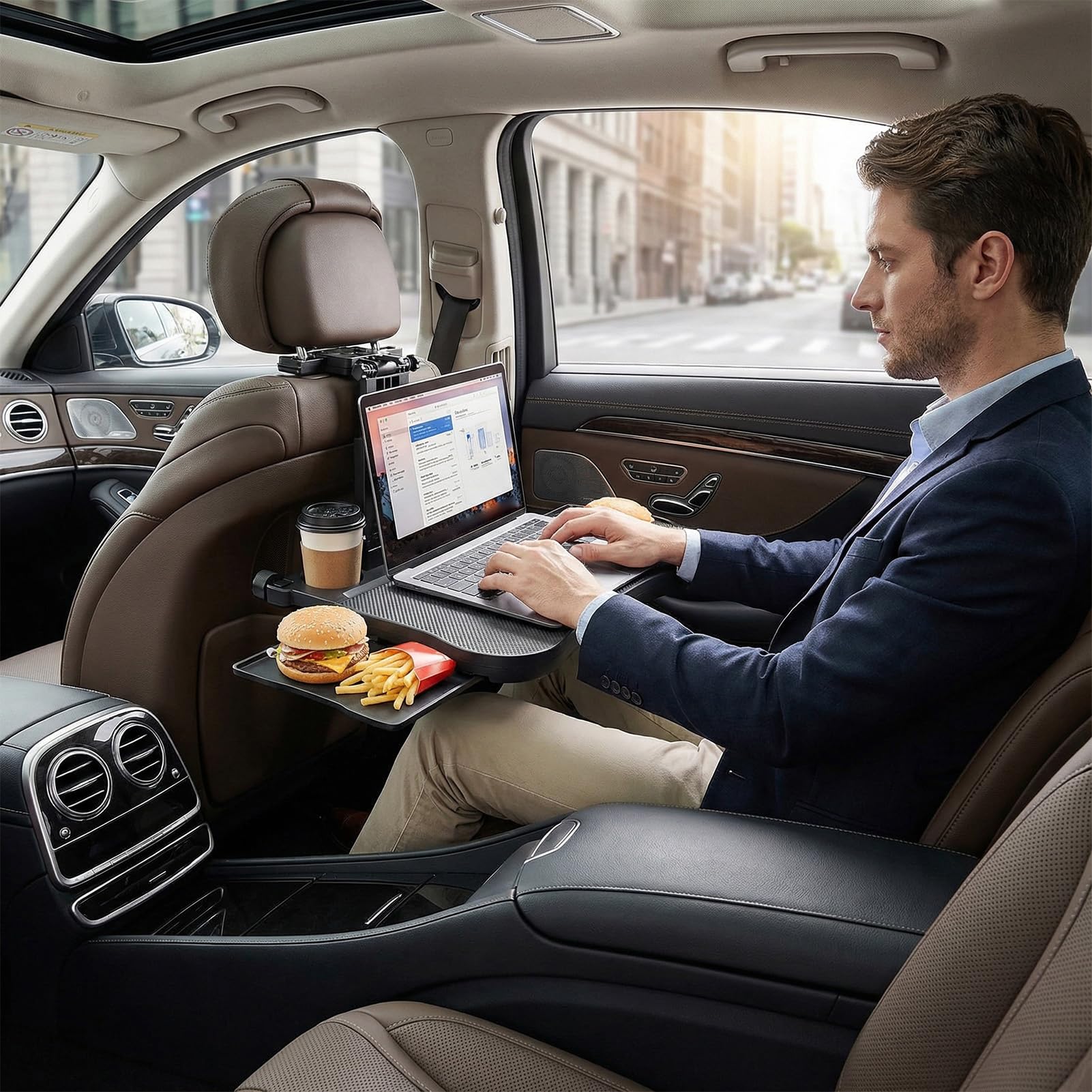Mesa Asiento Trasero Coche - ABS Ajustable Plegable | Escritorio Auto Asiento Trasero Bandeja Comida & Trabajo Móvil Para Sedanes, Pickups, Caravanas, Remolques, Viajes, Camping & Familia