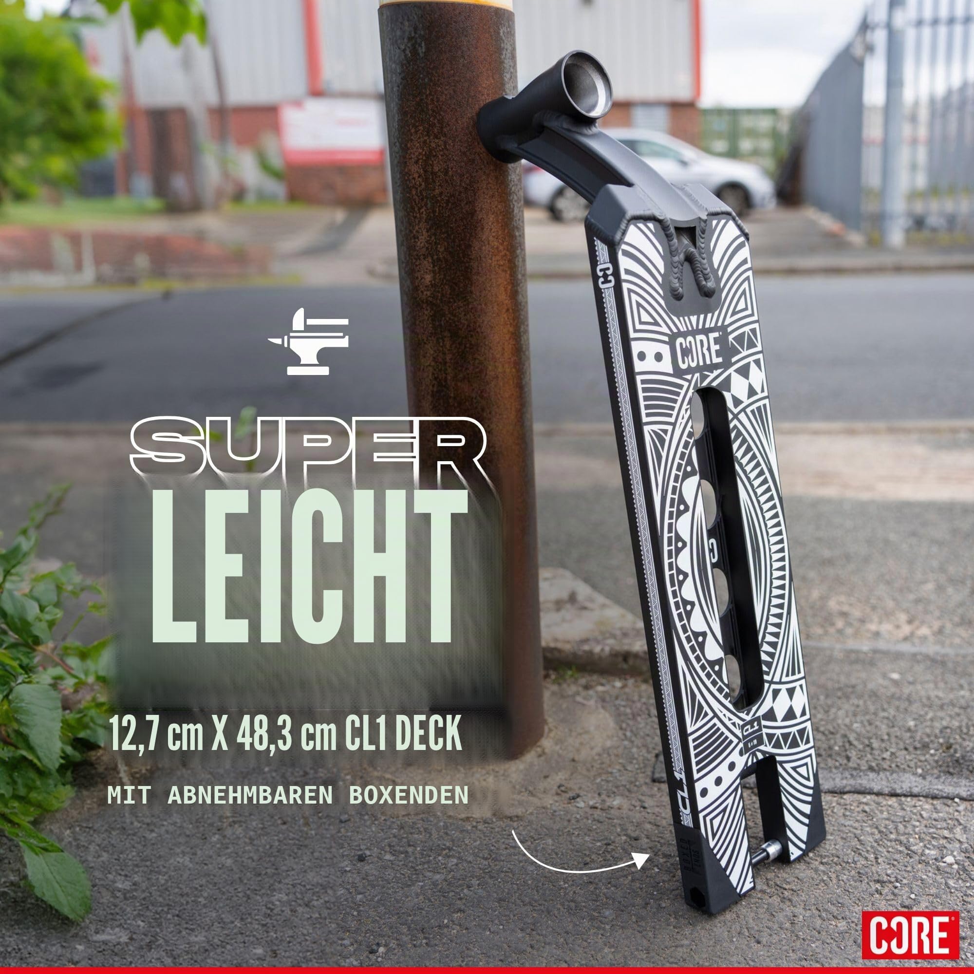 Core CL1 Stunt Scooter Deck 5 x 19 – Pro leichtes Deck für Stunt-Scooter & Custom Scooter, Griptape enthalten, perfekt für Skatepark-Fahren – Schwarz