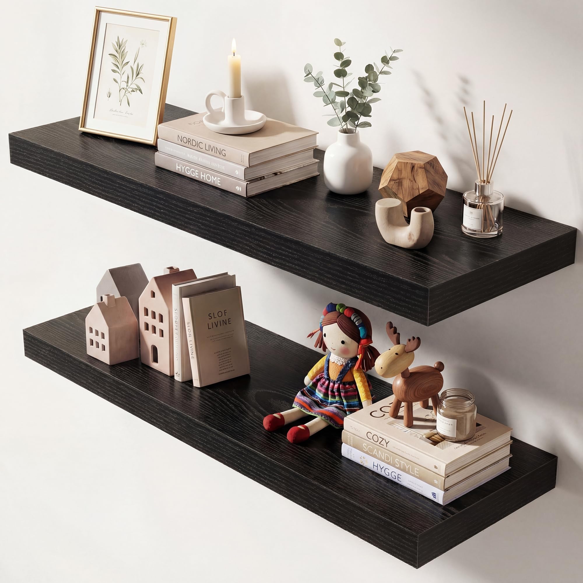 Dreamland 30 Inches Floating Shelves for Wall, 9.3" Deep Long Floating Shelves Set of 2, Large Display &amp; Storage Shelf, Wall Shelf for Bathroom Bedroom Living Room Kitchen Office, Black