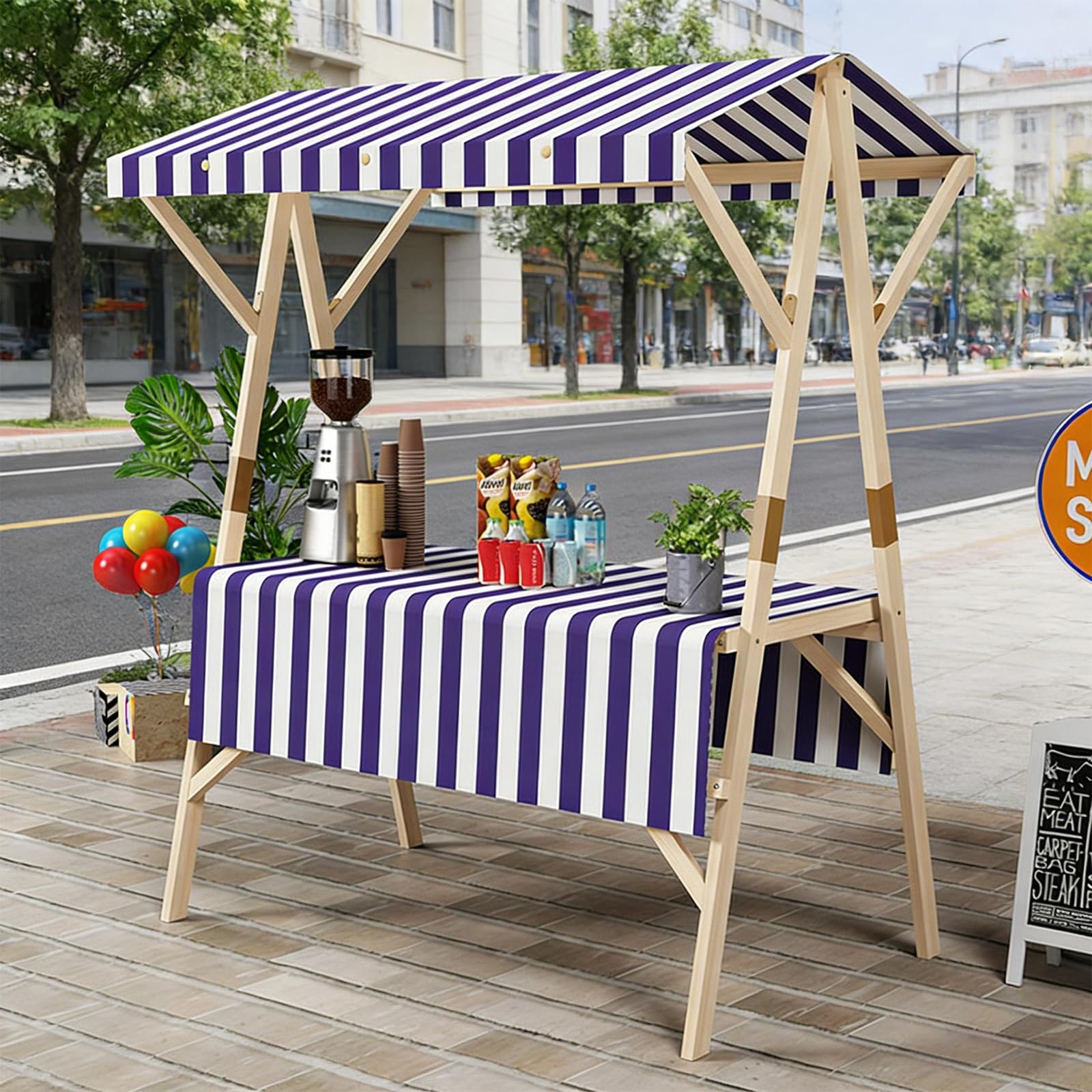 Espositore for Bancarelle del Mercato con Tende da Sole, Carretti dei Venditori Ambulanti, Bancarella Commerciale in Legno, per Espositori da Mercato(Blue,150cm/59in)