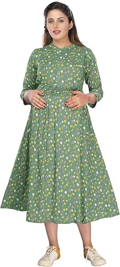 MAMMA'S MATERNITY Women's Knee Length Maternity | Feeding | Nursing Dress | Nursing | Casual Dress | Pre and Post Pregnancy