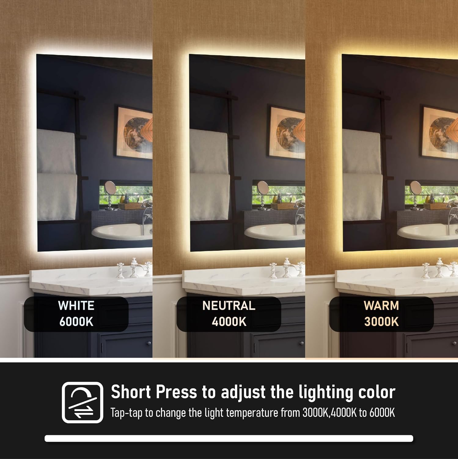 WELLFOR LED Backlit Bathroom Vanity Mirror, 55 x 32 Inch Backlit Mirror with Lights, Anti-Fog Dimmable Wall Mounted Backlights Mirror (Vertical/Horizontal)