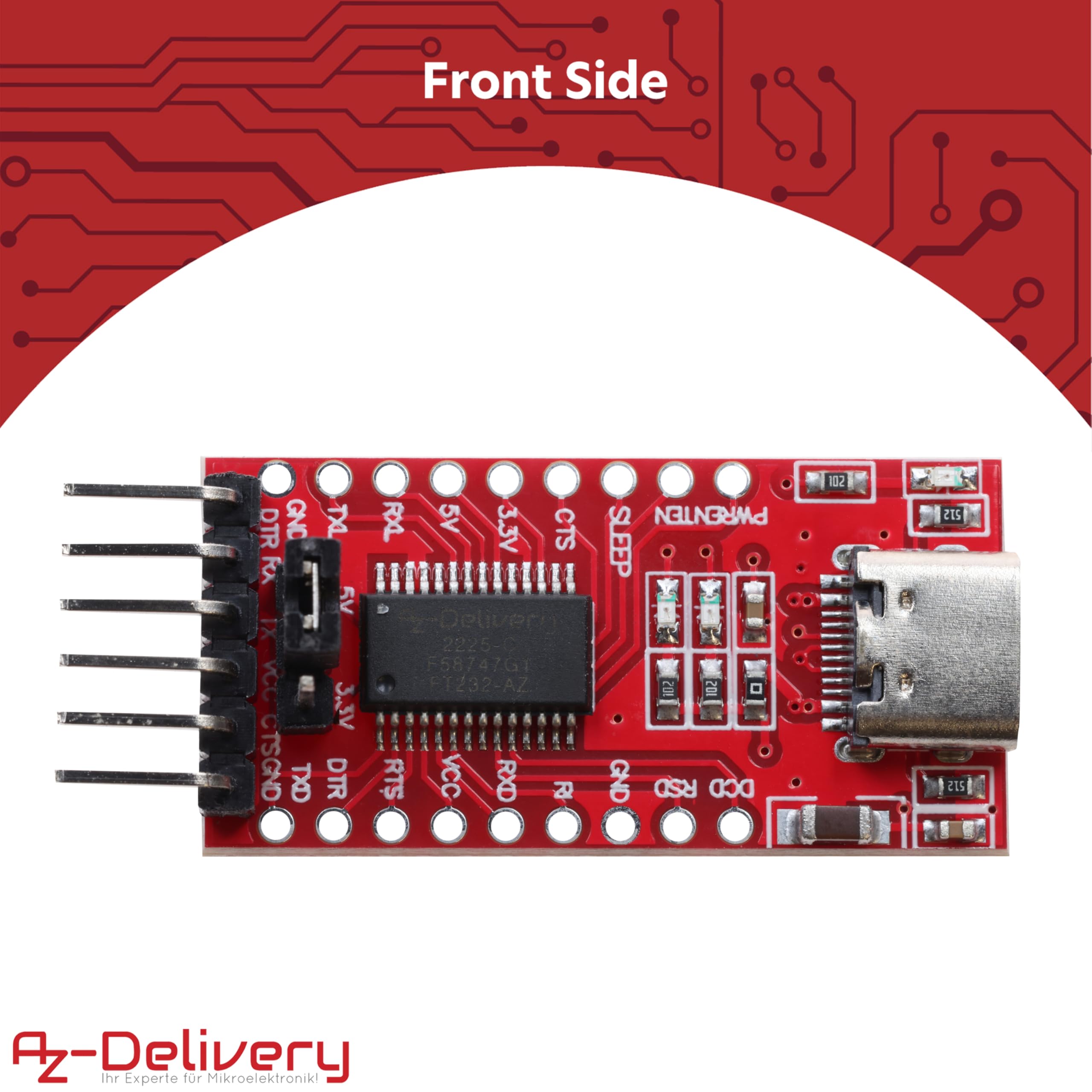 AZDelivery 1 adattatore seriale USB-C a TTL per 3,3 V e 5 V compatibile con FT232RL compatibile con Arduino con e-book!