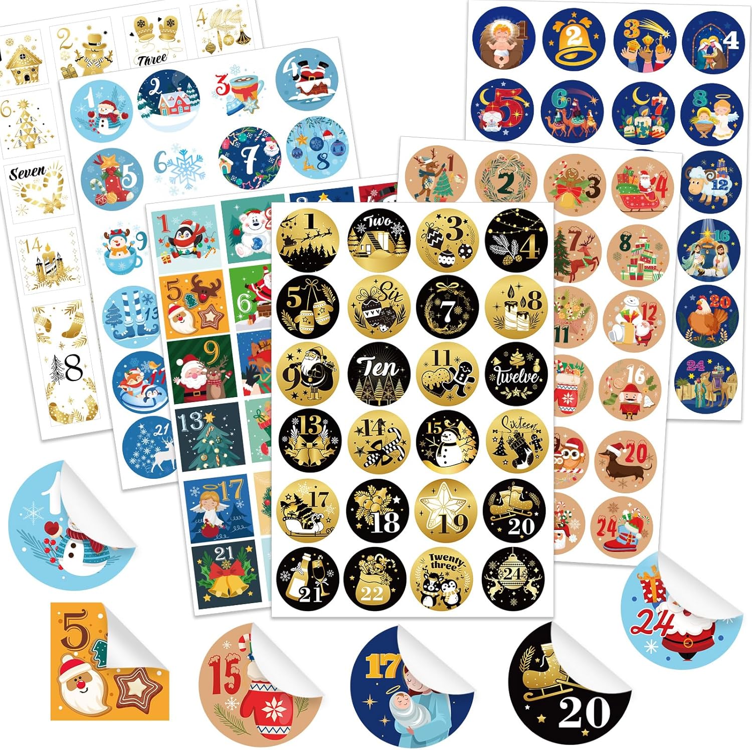 HOWAF 288pcs Christmas Advent Calendar Numbers Stickers for Xmas Countdown Calendar DIY Gifts Craft, Xmas Countdown Sticker, 1-24 Xmas DIY Christmas Gift Boxes Bags Decor