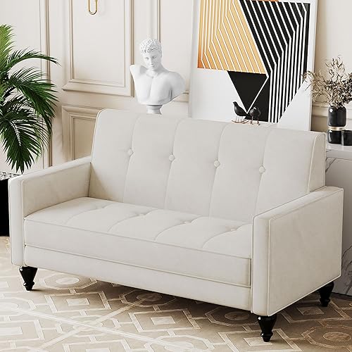 POINTANT Sofá pequeño de terciopelo para sofá biplaza para sala de estar, espacios pequeños, tapizado con cojín acolchado copetudo, asientos de amor