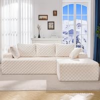 Vista 35 de Sofá modular en forma de L, de 3 asientos, espuma viscoelástica, para sala de estar, sofá estilo nube con diván, de gran tamaño, blanco, cuadros