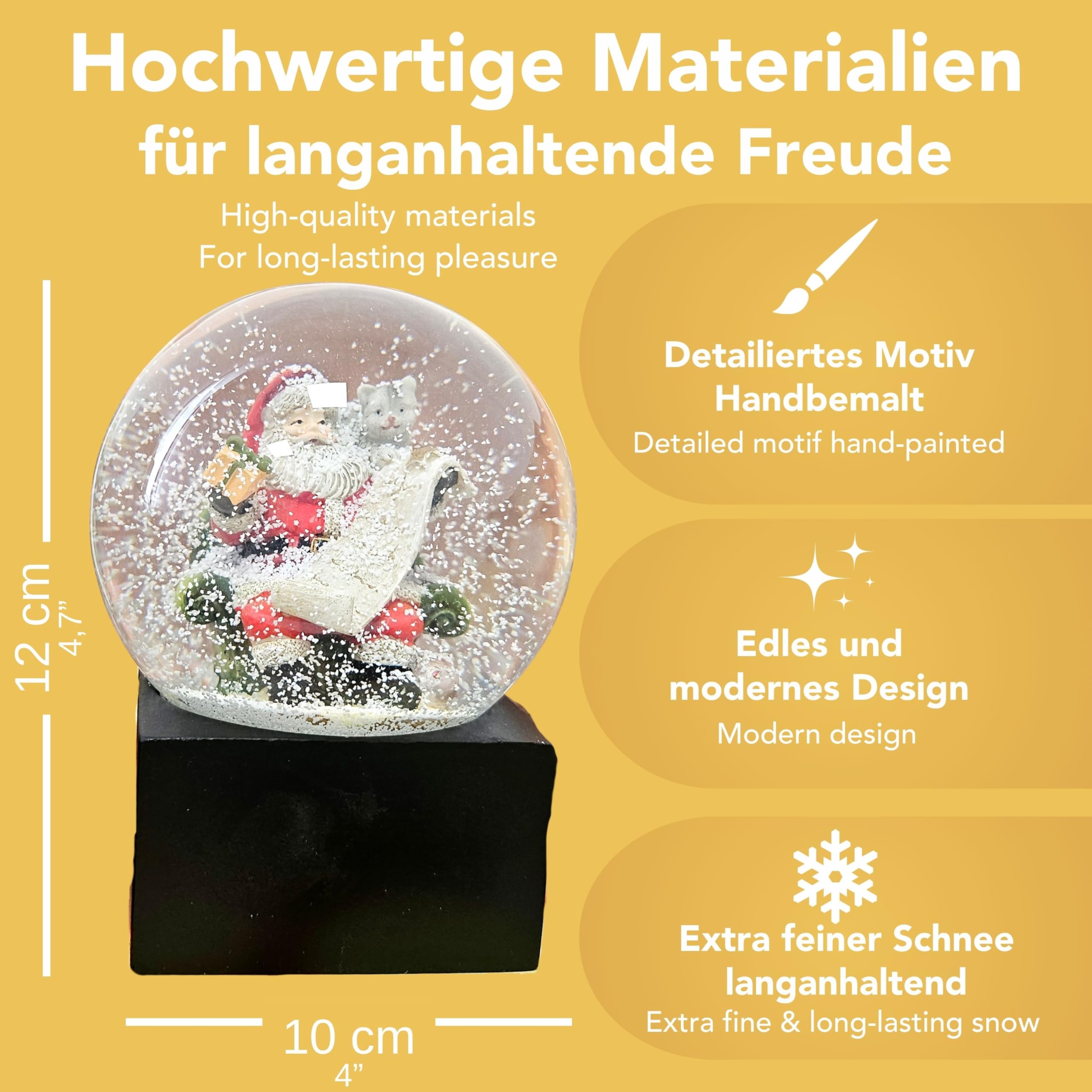 Bola de nieve de Navidad | Papá Noel con lista de regalos | sobre base negra | altura: 120 mm ancho: 100 mm | | espíritu navideño en la bola de agitación | 20225