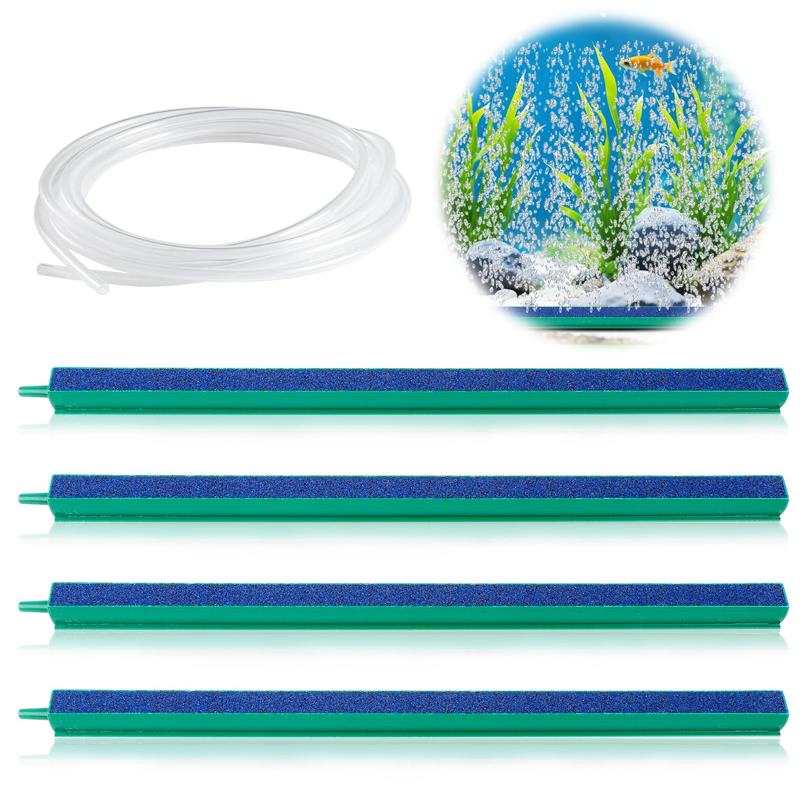 Fonyet Pack of 4 Aquarium Air Stone Rod 30 cm Aquarium Air Stone Aquarium Oxygen Stone Bubble Stone with 2 m Chlorine for Large Aquariums