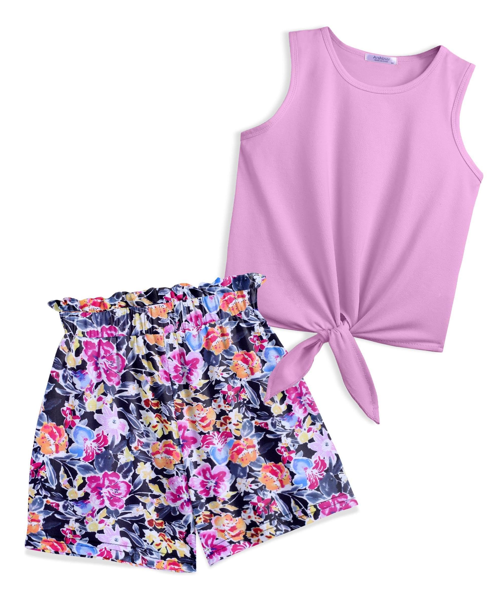 Arshiner Ragazza Canotta con pantaloncini Set di abbigliamento estivo bambine Moda casual magliette senza maniche Completi e Coordinati per ragazze 6-14 anni