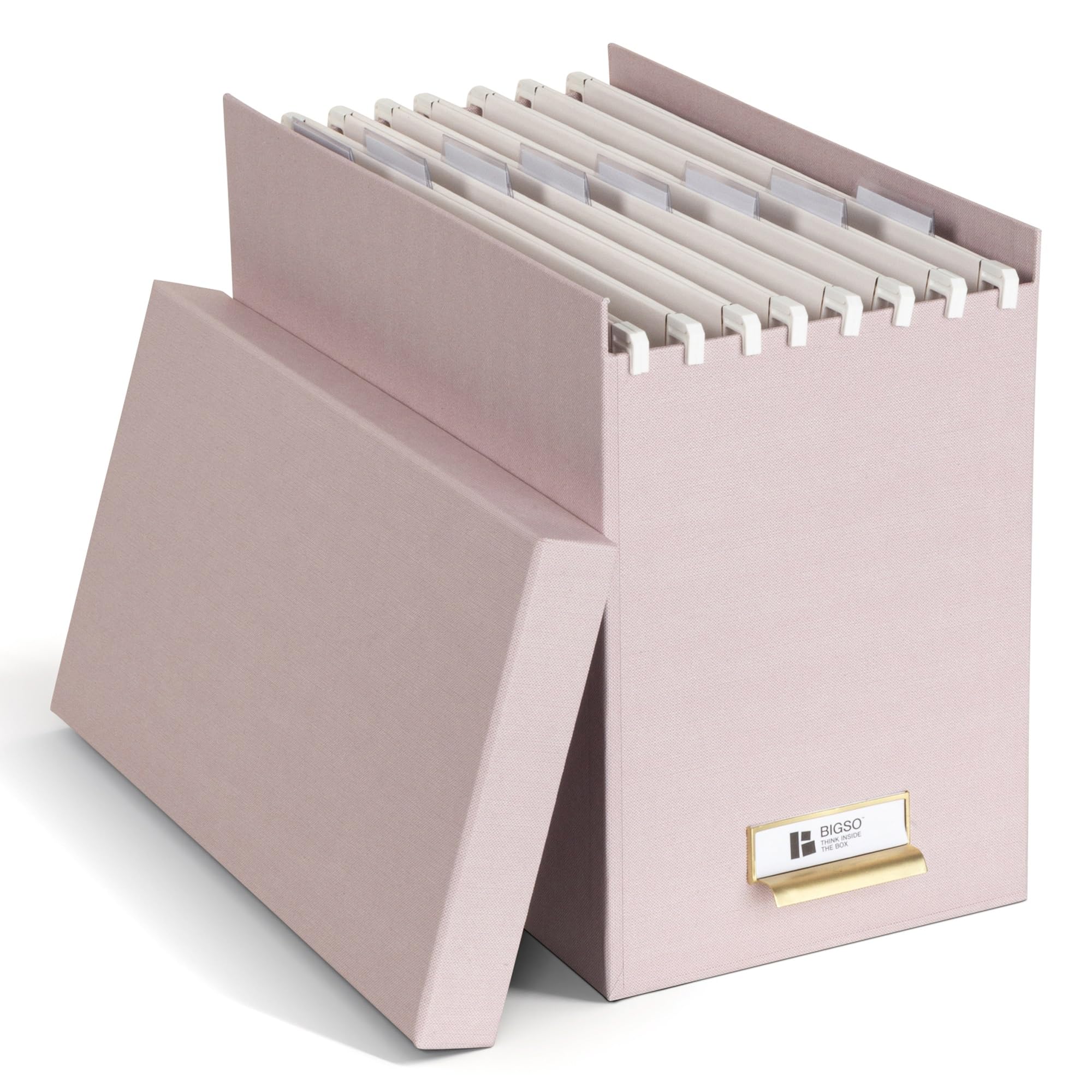 BIGSO JOHAN A4 Hanging File Box - Hanging File Box with Lid and Handle - Desk Tray for Hanging Files & Documents - Storage Box Made of Recycled Fibreboard and Paper - Pink