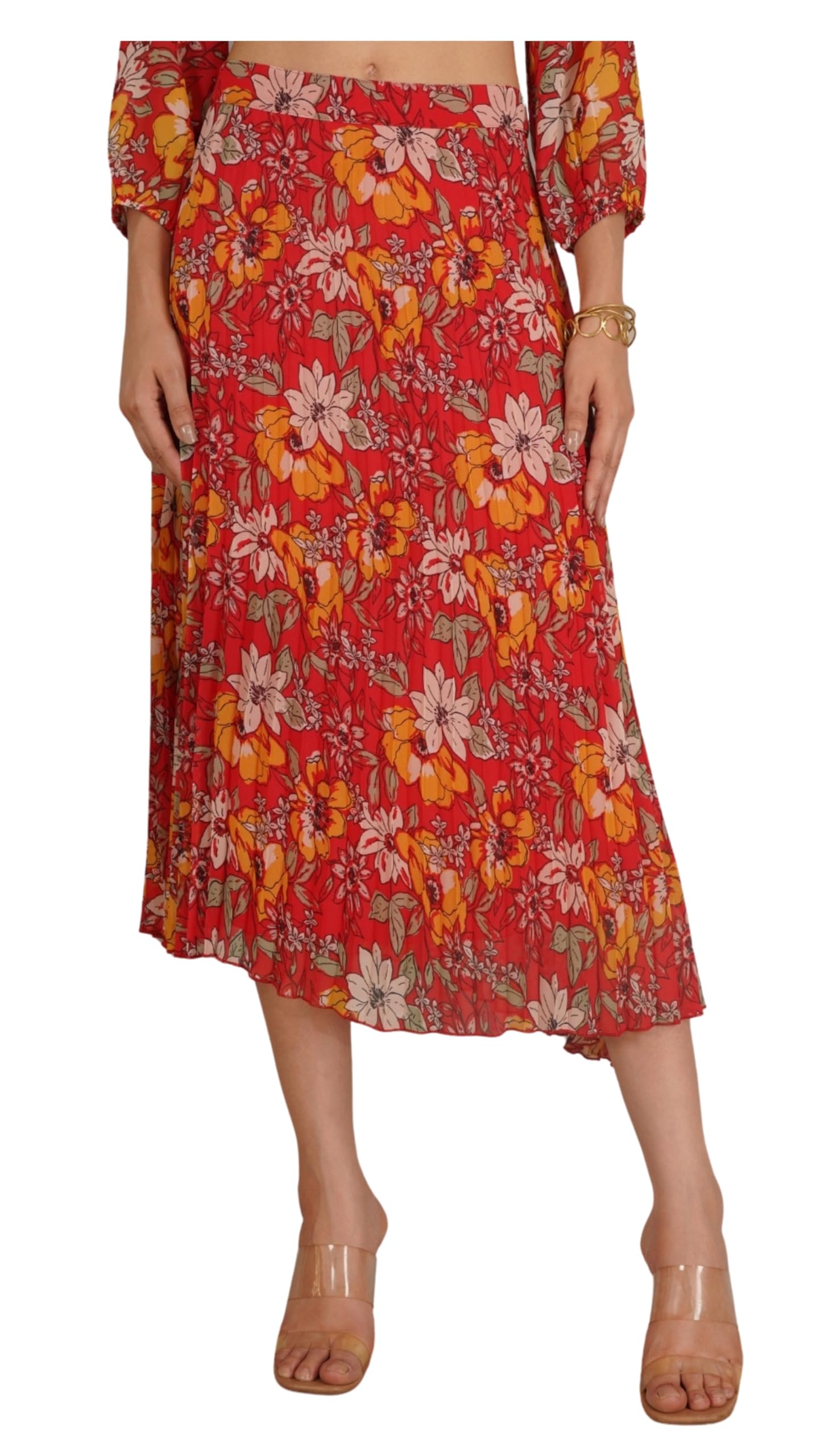 nuevosdamas Floral Printed Pleated Navy/Multi Skirt-picture-45