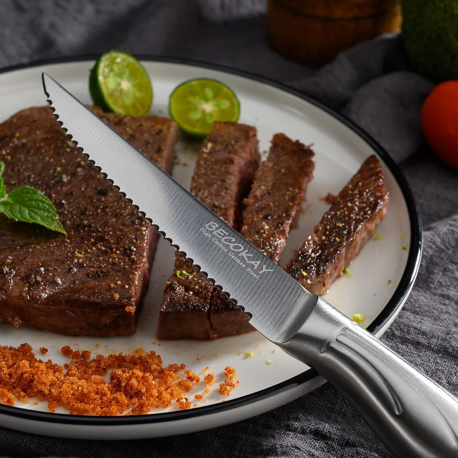 Steak Knives - Steak Knives Set of 12 High Carbon German Steel Serrated Steak Knife - Kitchen Cutlery Set 4.3 Inch Steak Knife Set - Ergonomic Full Tang Hollow Handle (Silver)